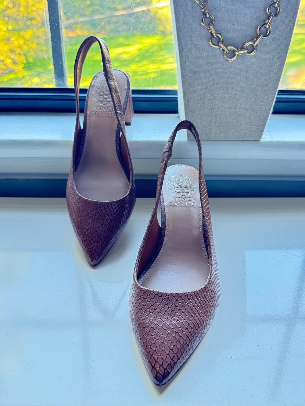 Vince Camuto Burgundy Snake-Pattern Slingback Pumps